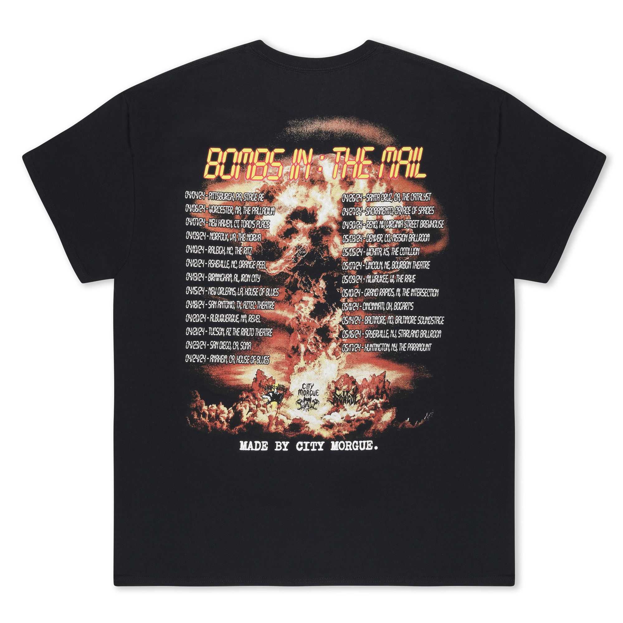 BOMBS IN THE MAIL TOUR BOMB TEE – City Morgue | Official Store