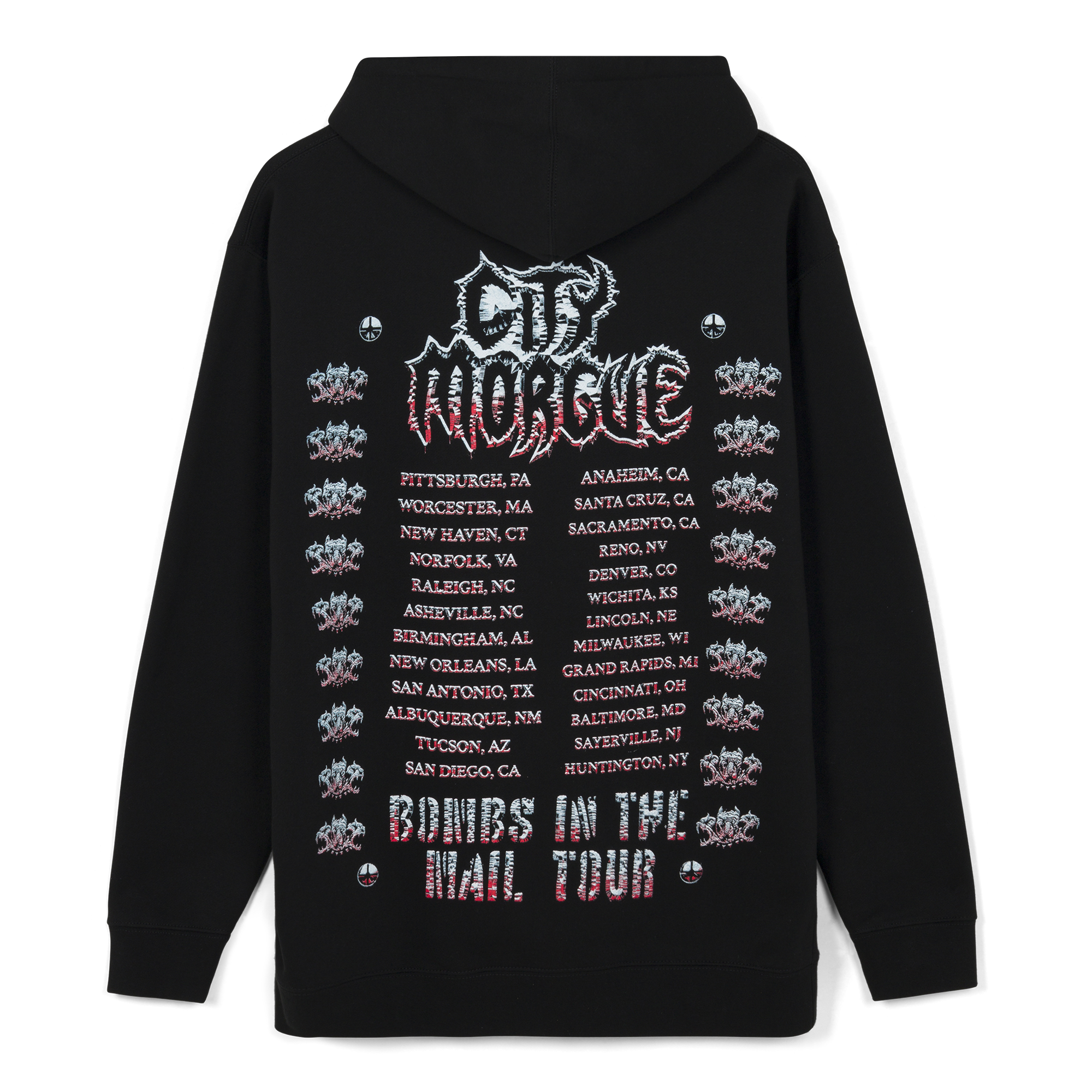 BOMBS IN THE MAIL TOUR DOG HOODIE – City Morgue | Official Store